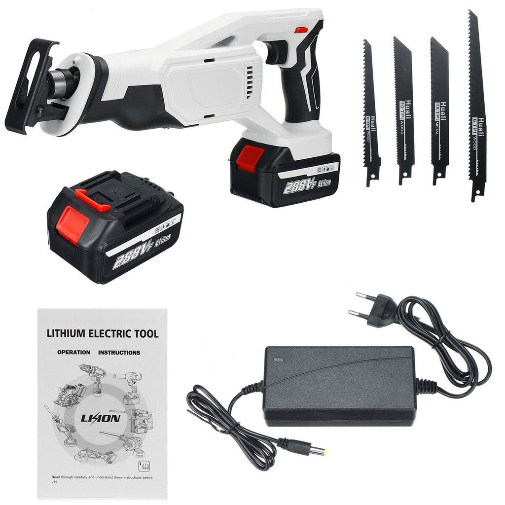 Li-ion Cordless Reciprocating Saw Rechargeable Electric Recip Sabre Saw W/ 4pcs Blade & 1pc Battery