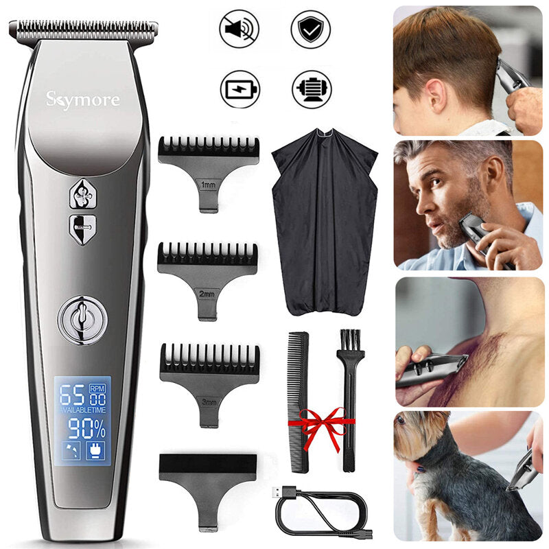 3-in-1 Mens Electric Hair Clipper LCD Digital Display Shavers Trimmers Beard Combs Set USB Charging Haircut Machine