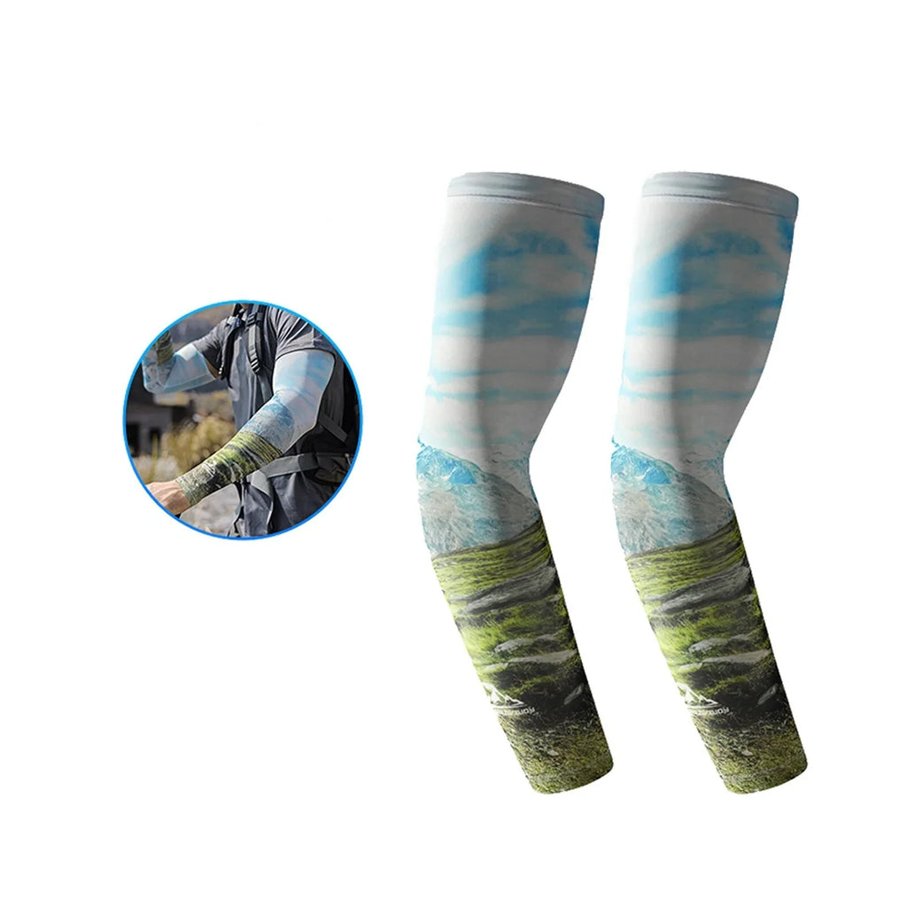 Men's Ice Silk Outdoor Sunscreen Abstract Print Cycling Sports Glove Sets