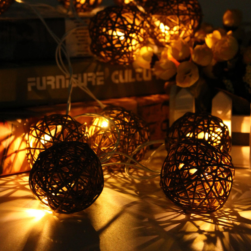 Battery Powered 1.8M 10LEDs Rattan Ball Fairy String Lights for Christmas Garden Party