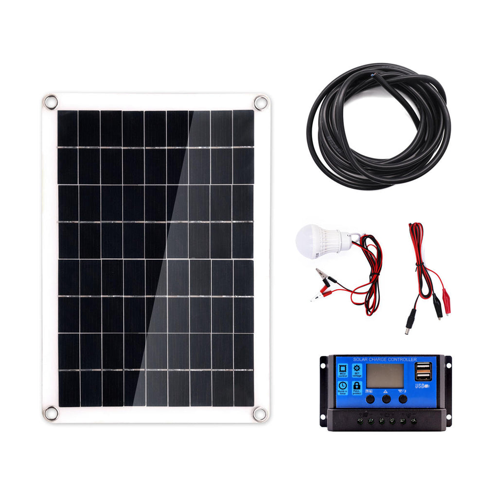 40W Solar Panel +3W Lamp +10A Solar Controller +1m Extension Cord Set for Camping Home Working