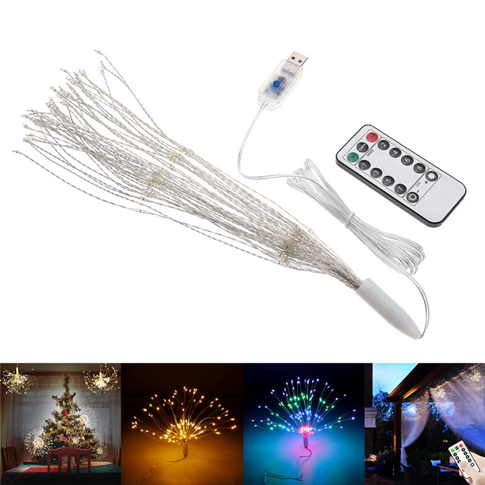 USB Powered DIY Firework Starburst 180 LED Fairy String Light Remote Control Christmas Decor DC5V