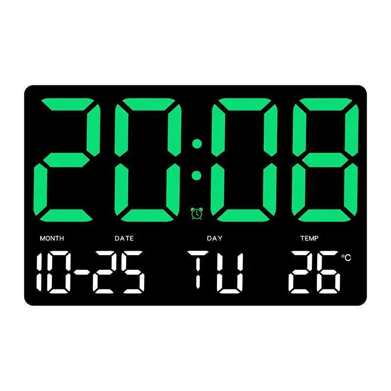 Large Digital Wall Clock with LED Display, Adjustable Brightness, Indoor Temperature, Date, Week, 12/24H for Home, Office, Classroom