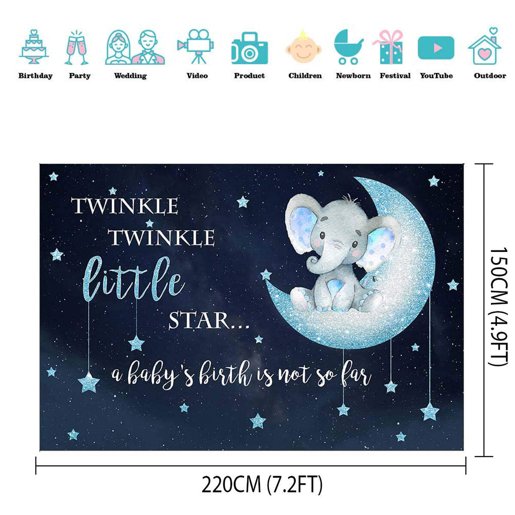 Blue Elephant Photography Backdrop Baby Shower Party Birthday Animals Background