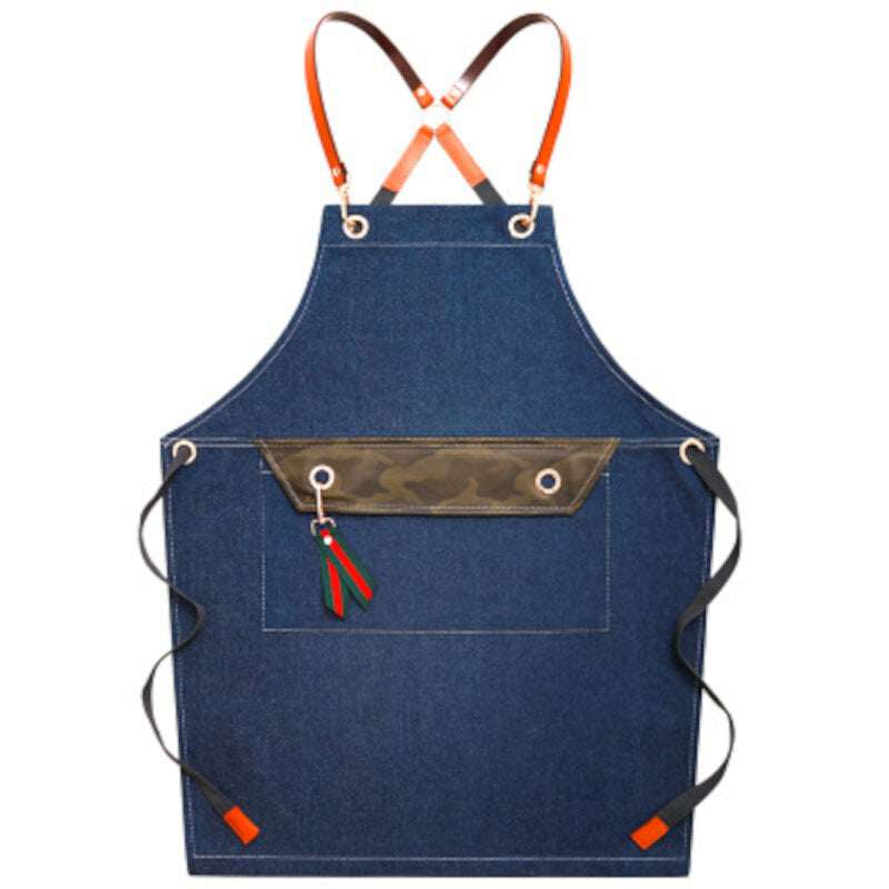 Denim Work Apron Washable Dust-proof Apron Pocket With Flap For Craftsman Carpenter Mason