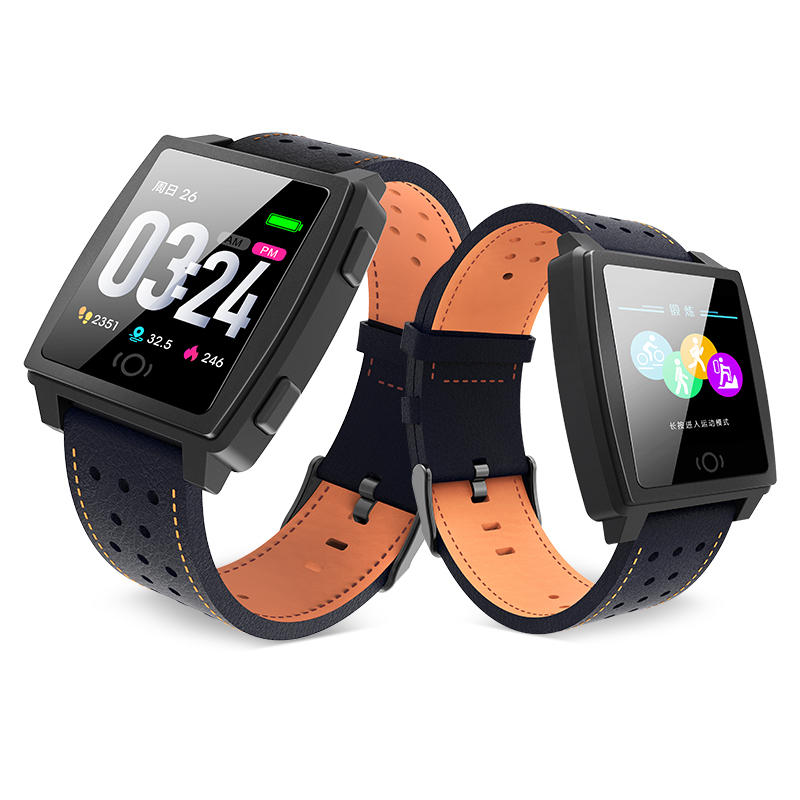 Carbon Fiber Shell Motion Track Record 24-hour Heart Rate Leather Strap Sports Mode Smart Watch