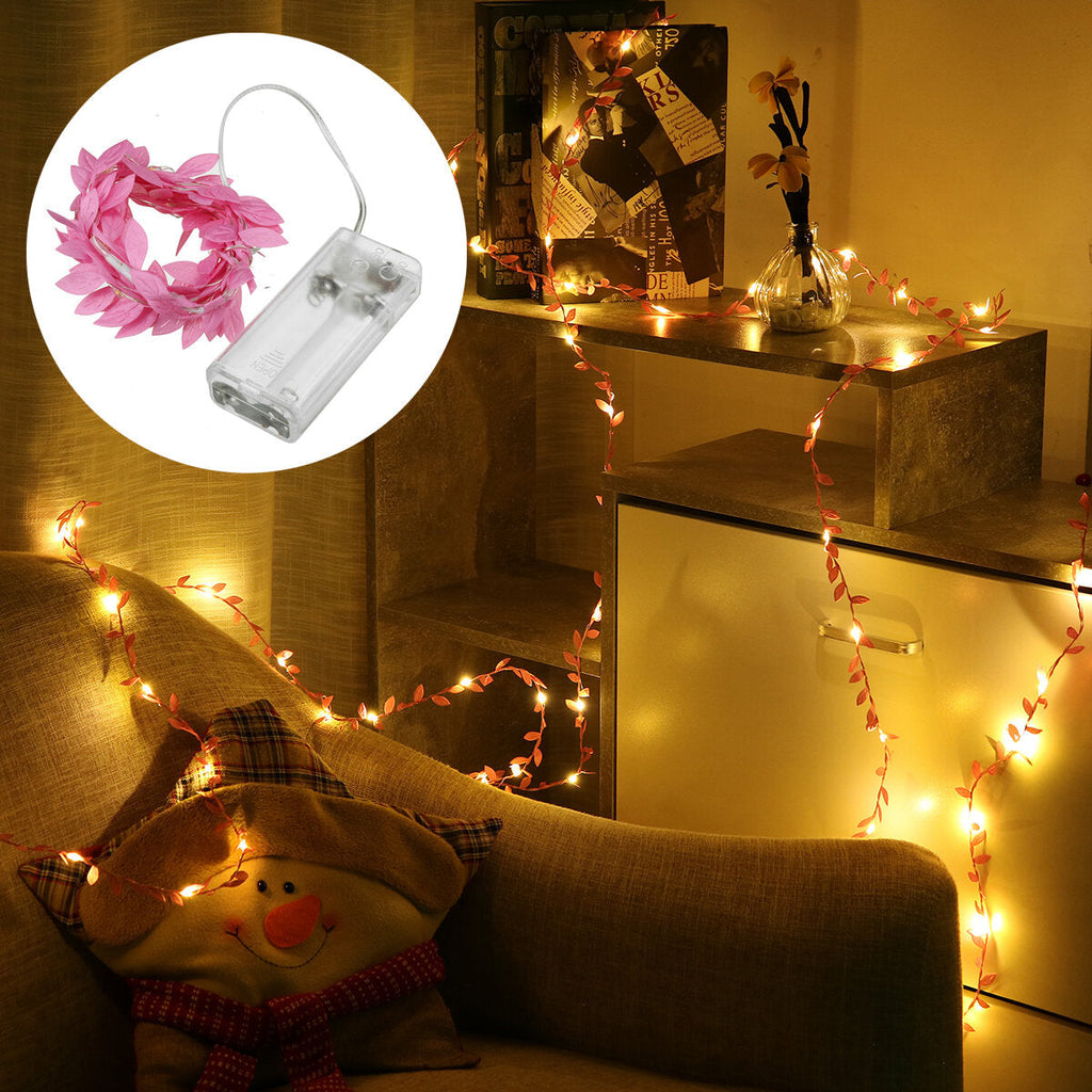 2/3/5/10M Pink LED Leaves Ivy Garland Fairy String Light Party Xmas Garden