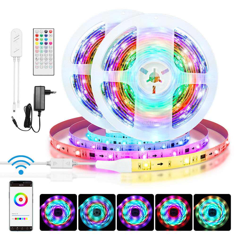 5M/10M Built-in IC Smart Wi-Fi RGB Magic LED Strip Light+40Keys IR Remote Control Work with Alexa Google Assistant Christmas Decorations Clearance Christmas Lights