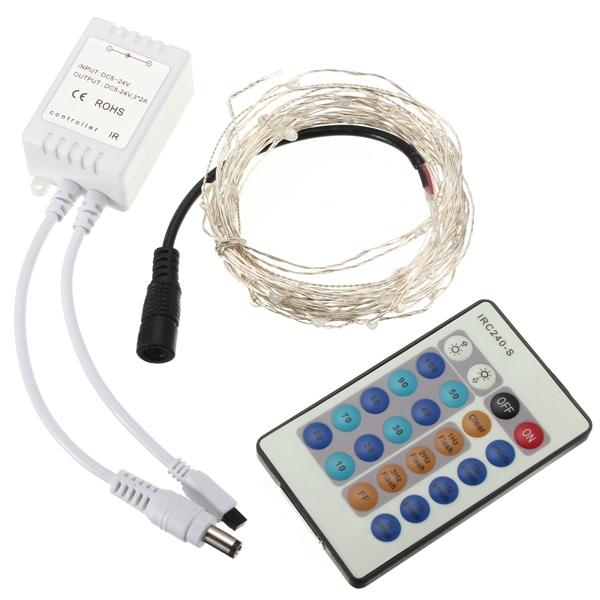 12V 10M 100LED Silver Wire Christmas String Fairy Light Remote Controller without Adapter