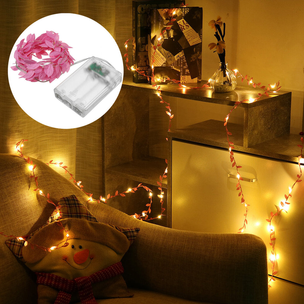 2/3/5/10M Pink LED Leaves Ivy Garland Fairy String Light Party Xmas Garden