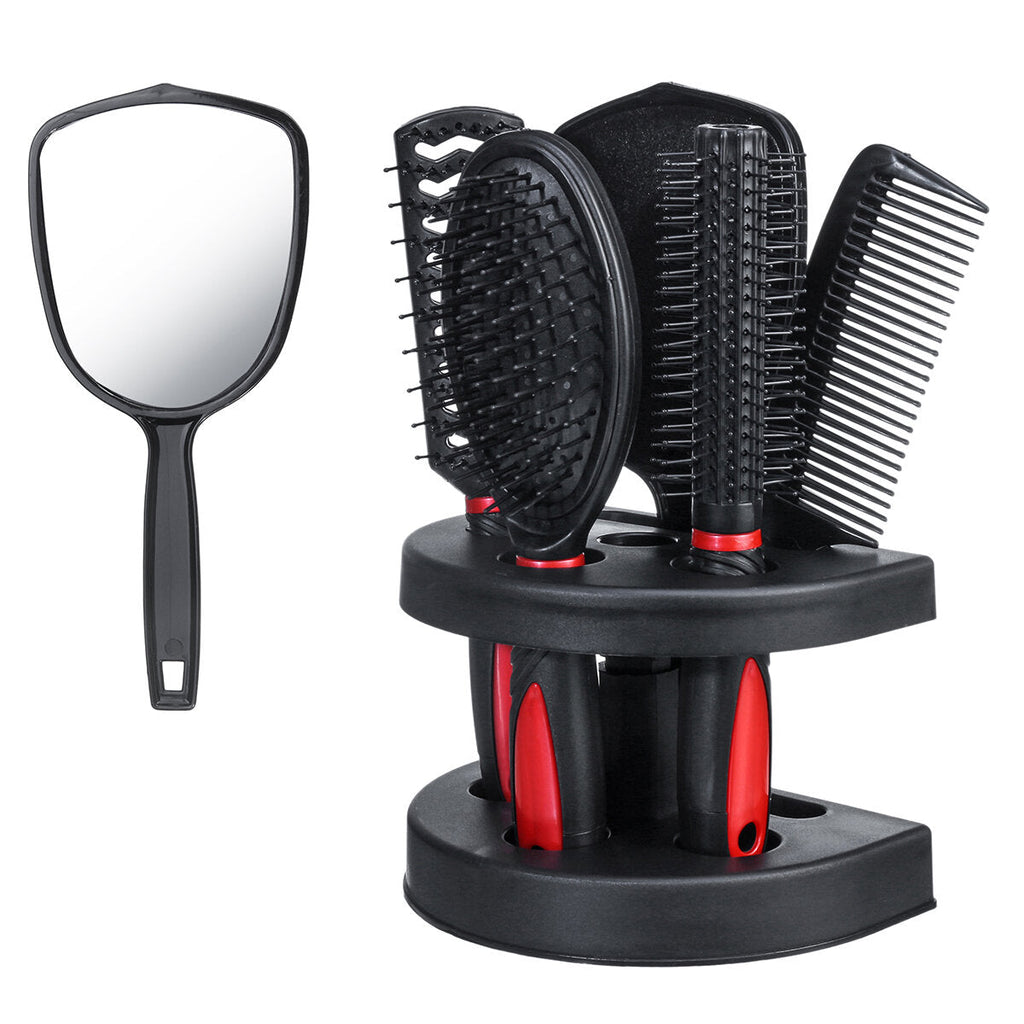 Healthcom Set of 5 Hair Combs - Professional Salon Hair Cutting Brushes Sets, Styling Tool Mirror And Holder Stand, Hairdressing Comb Kits