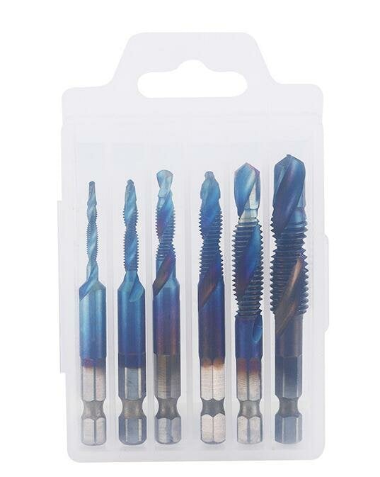 6pcs M3-M10 Combination Drill Tap Bit Hex Shank Blue Coated Deburr Countersink Bits Screw Thread Metric