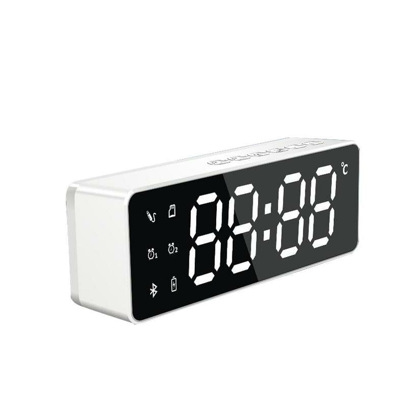 Wireless Bluetooth Speaker Bass Subwoofer FM Radio TF Card Dual Alarm Clock 10W LED Mirror Soundbar with Mic