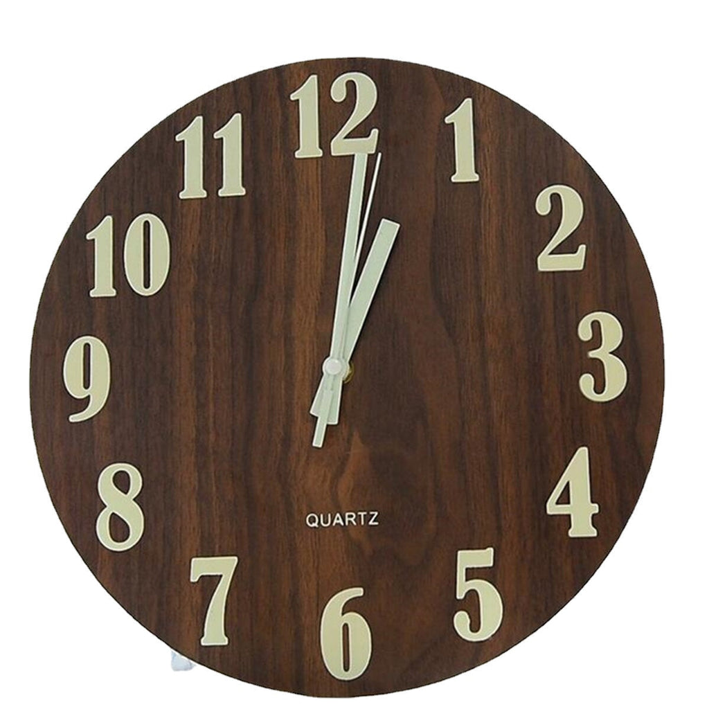 12'' Glow In The Dark Mute Wood Wall Clock For Home Living Room Outdoor Gifts