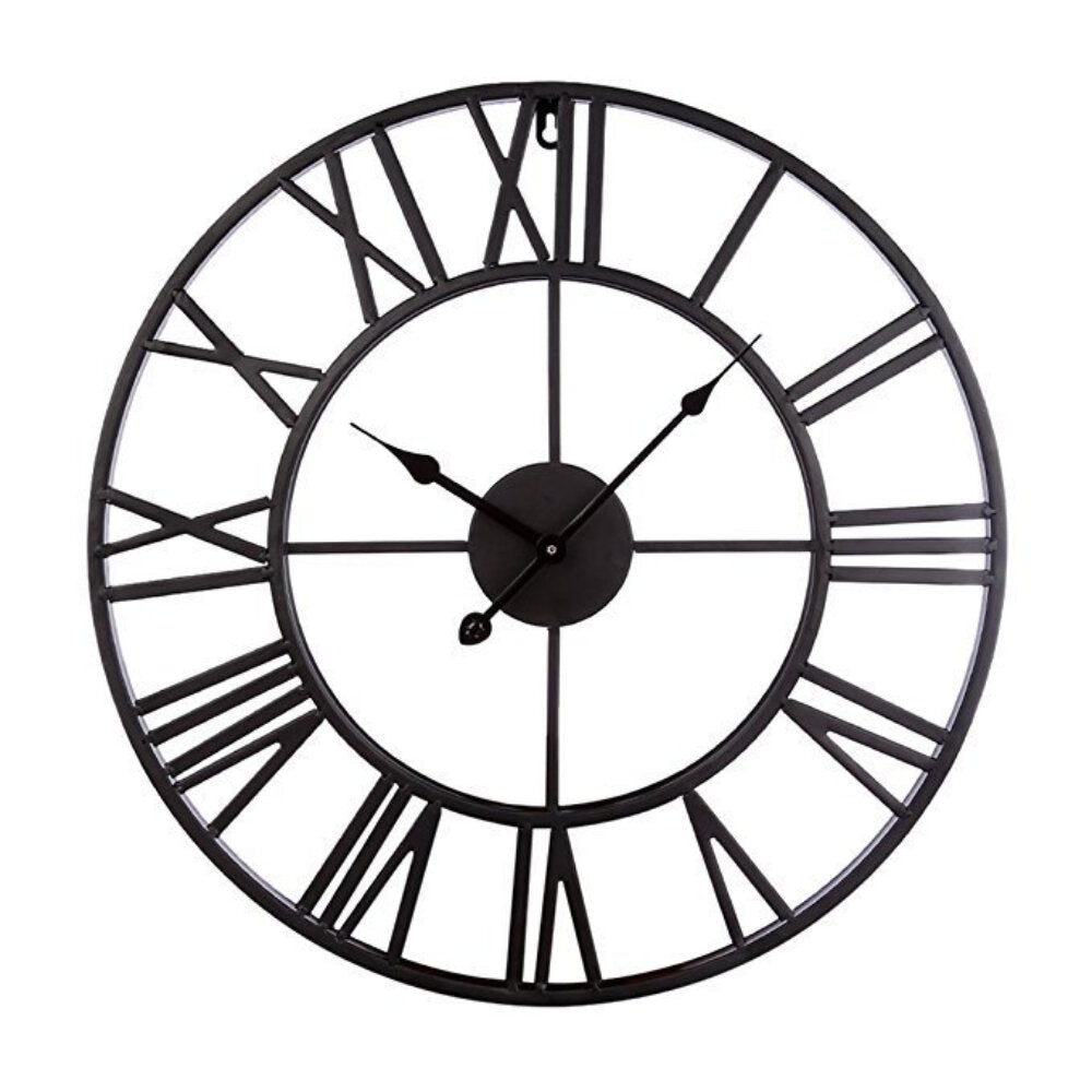 40cm/50cm Black European Creative Wall Clock Vintage Decorative Wrought Iron Roman Wall Clock Silent Clock