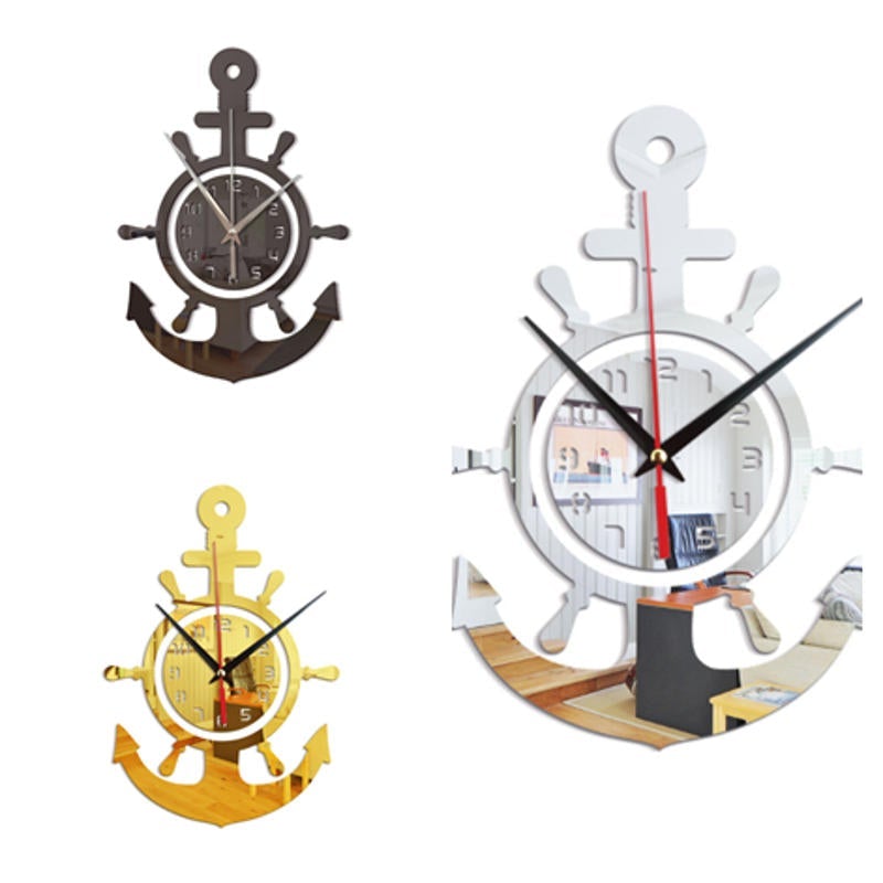 3D Anchor Helmsman Sailor Pirate Ship Mediterranean Style Wall Personality Clock