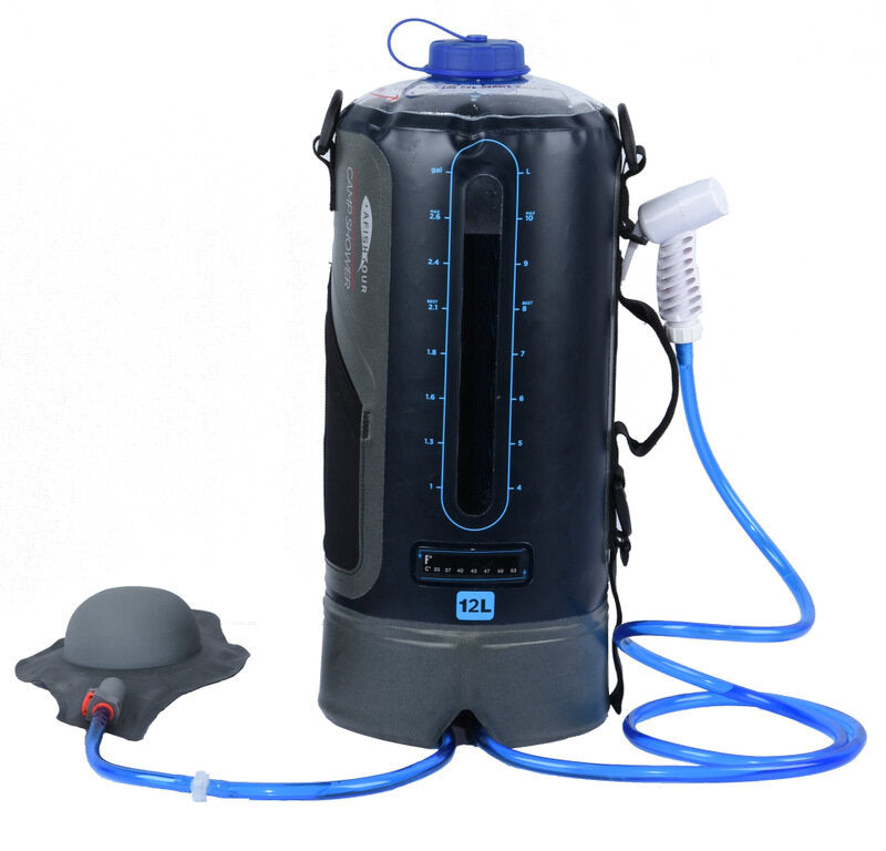 12L Camping Shower Bag Solar Heating Car Motorcycle Washer with Foot Pump Shower Nozzle for Travel Hiking Beach Swimming