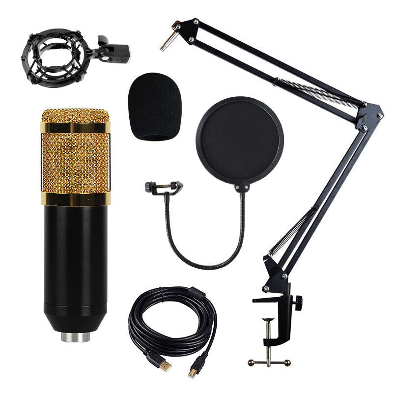 Adjustable Studio Mic USB Condenser Sound Recording Microphone With Stand for Live Broadcast Podcasting