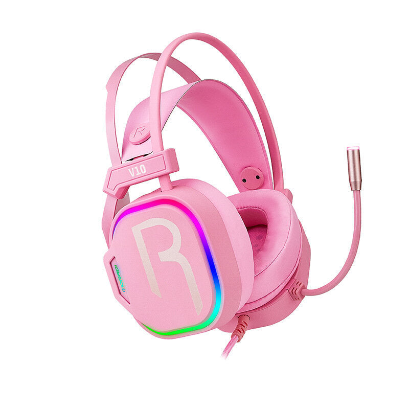 Wired Gaming Headphones Hi-Fi USB 7.1 Surround Sound 50mm Dynamic Drivers RGB Luminous Over-Ear Computer Gaming Headset with Mic