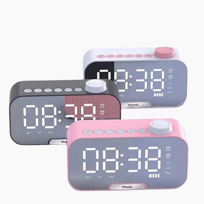 Alarm Clock Wireless Bluetooth Speaker Portable Mini Mirror Alarm Clock Hi-Fi Support TF Card