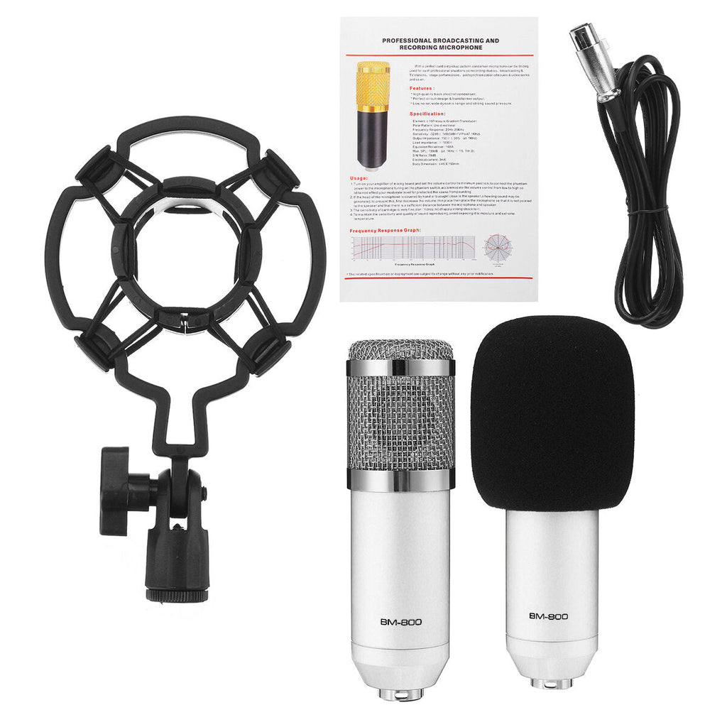 Basic Condenser Microphone BM-800 Cardioid Studio Recording Microphone with Shock Mount XLR Cable