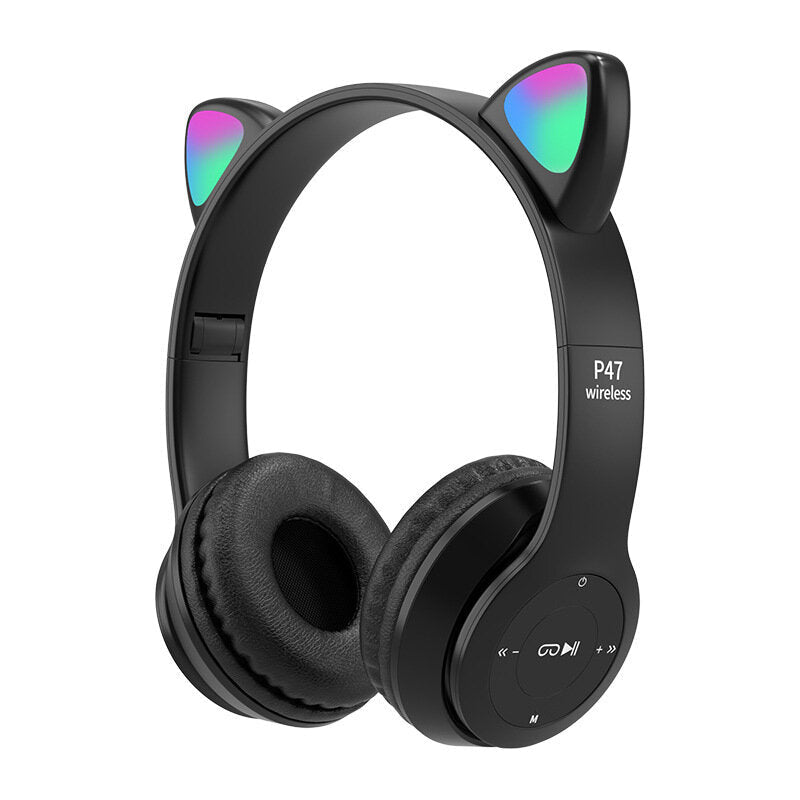 Bluetooth 5.0 Headset Luminous Cat Ear Wireless LED Light Mobile Phones Headphone Stereo Music Headphones Headset for PC