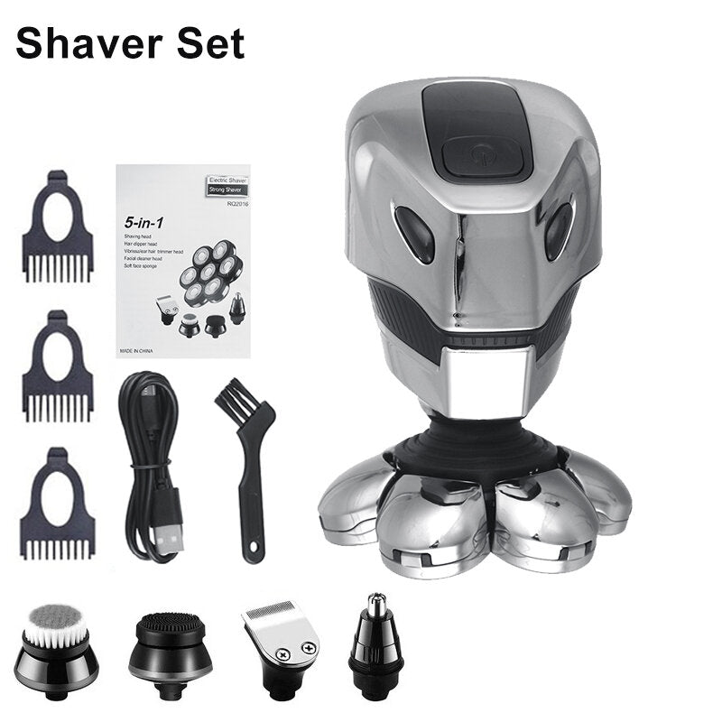 5 in 1 7D Electric Rotary Shaver Wet & Dry Razor Men Bald Head Shavers USB Rechargeable Nose & Ear Hair Trimmer Facial Cleaning Brush