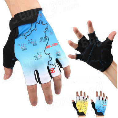 Mountain Cycling Gloves Half Finger Bike Motocross Sports Bicycle Map Print Motorcycle Mitten