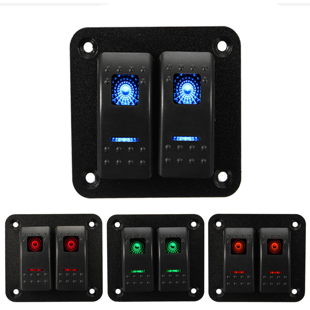 12V 24V 2 Gang Waterproof LED Car Marine Truck Boat RV Rocker Switch Panel