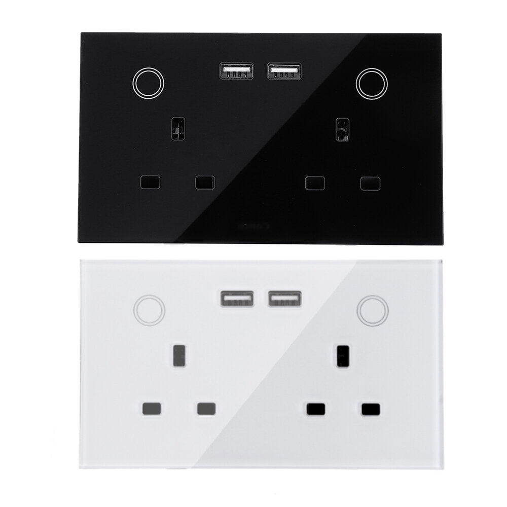 WIFI Smart USB 2 Gang Wall Socket UK Electrical Plug Outlet 15A Power Touch Switch Wireless Homekit Charge Work with Alexa Google Home