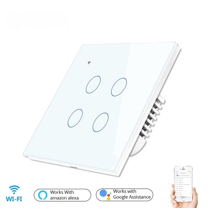 Smart Light Touch Switch 4Gang EU Wireless Remote Control Works with Alexa Google Home