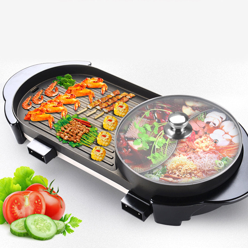 Larger 2 in 1 220V Electric Hot Pot Oven Smokeless Barbecue Machine Pot