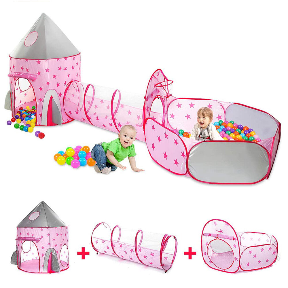 3 in 1 Kids Ball Pit Tent with Crawling Tunnel Teepee for Kids Indoor/Outdoor Fold Up Playhouse Set for Babies&Toddlers&Boys&Girls