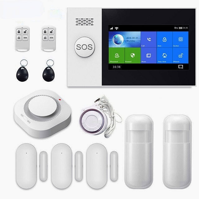 Alarm System 4.3 Inch Screen WIFI GSM GPRS Burglar Home Security With PIR Motion Sensor Fire Smoke Detector