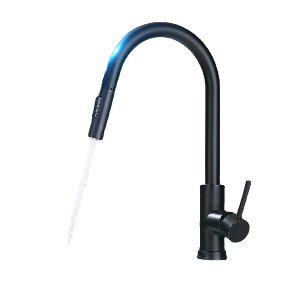 Matte Black Stainless Steel Kitchen Sink Faucets Mixer Smart Touch Sensor Pull Out Hot Cold Water Tap Crane