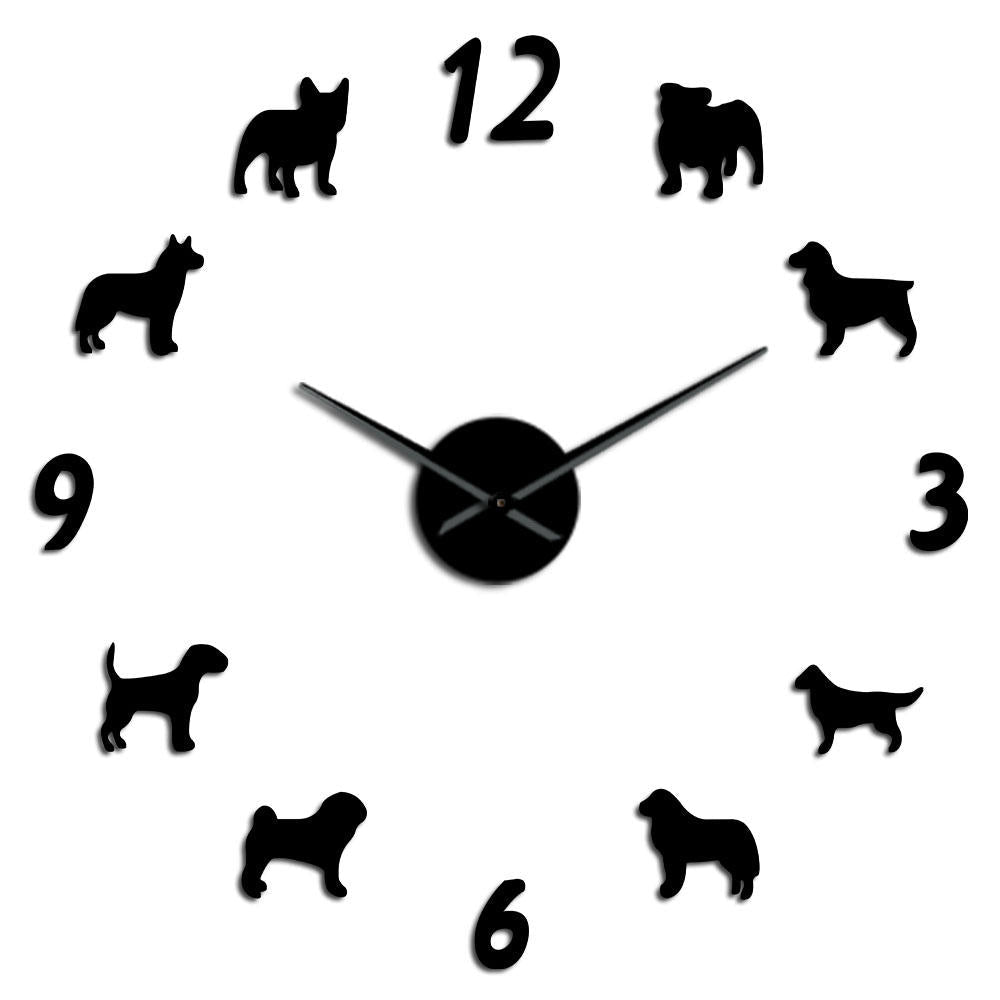 Dog Breeds Large Wall Clock Dog Lovers Pet Owners Home Decor Giant Wall Clock Modern Design DIY Puppies Wall Watch