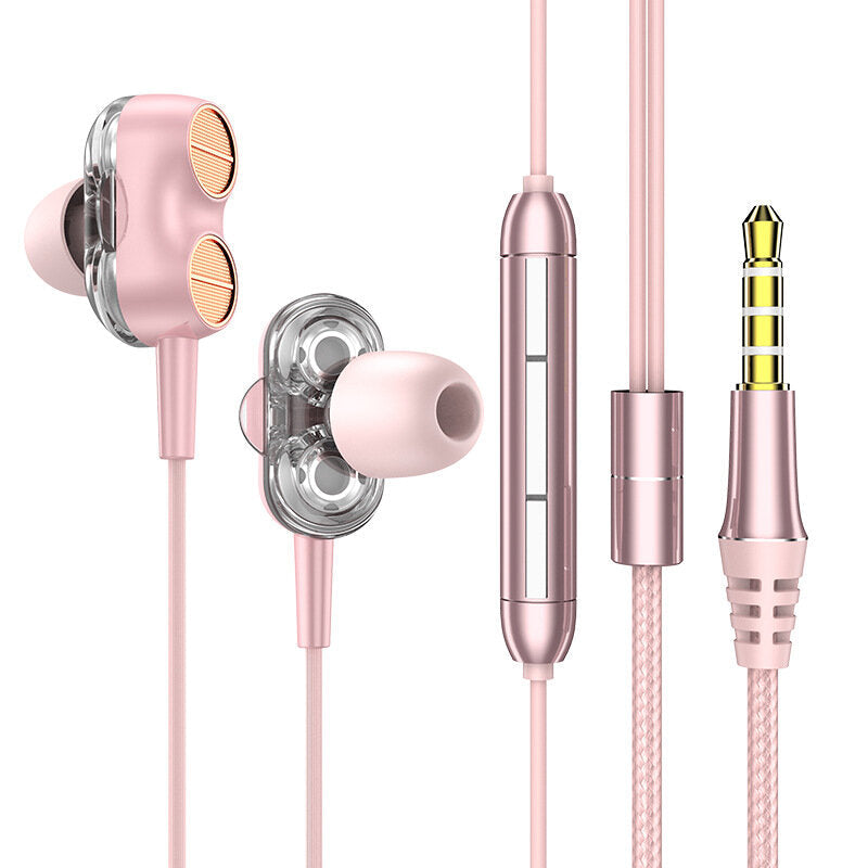 Wired Earphone Dual Dynamic 7.1 Surround Sound Bass Noise Reduction In-Ear Earbuds 3.5MM Sports Music Gaming Headphones with Mic