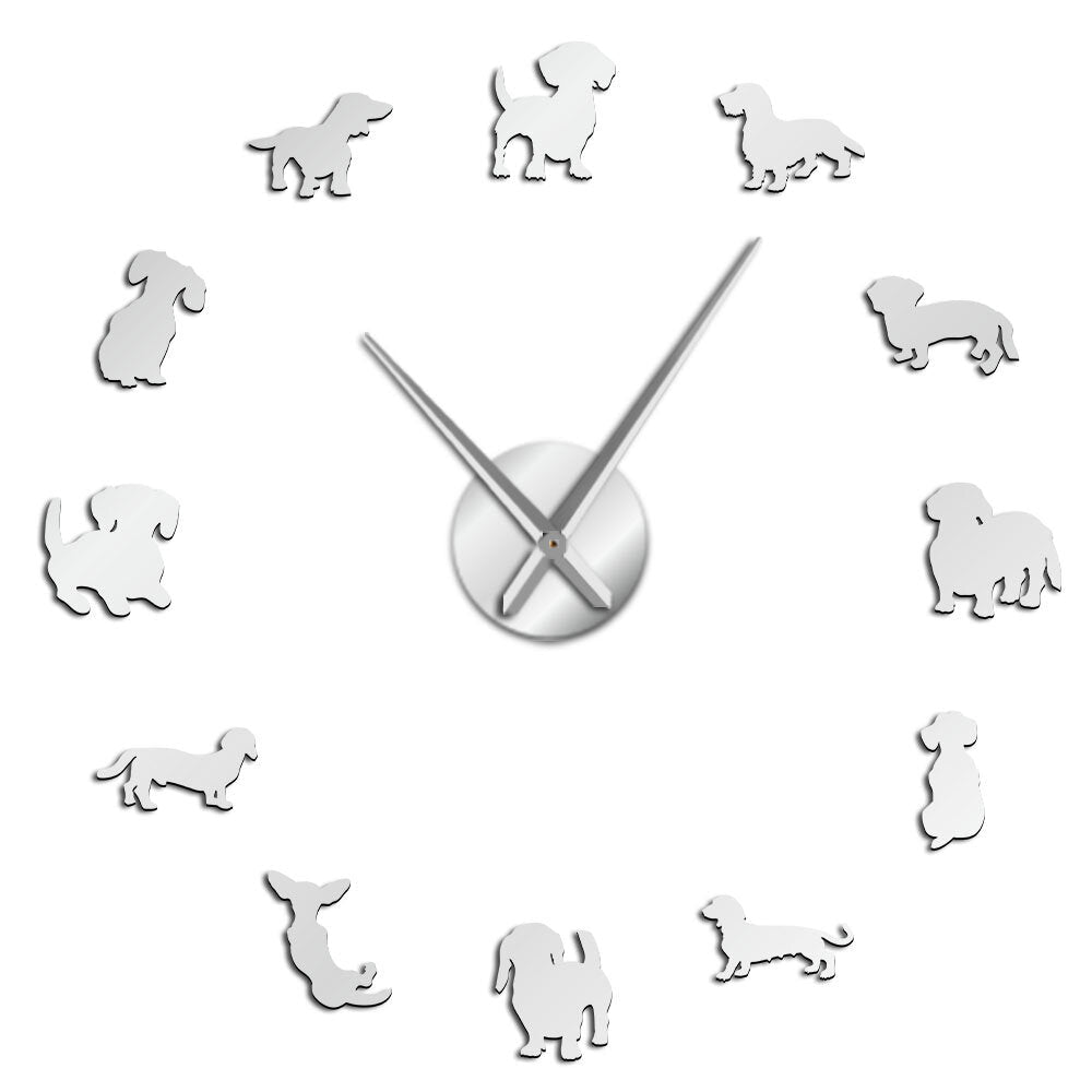 DIY Dachshund Wall Art Puppy Dog Pet Frameless Giant Wall Clock With Mirror Effect Sausage Dog Large Clock Wall Watch