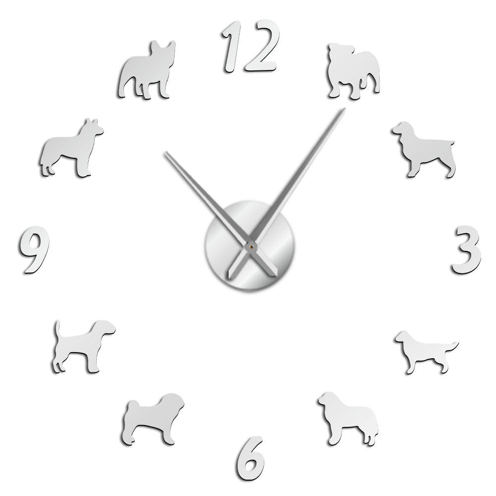 Dog Breeds Large Wall Clock Dog Lovers Pet Owners Home Decor Giant Wall Clock Modern Design DIY Puppies Wall Watch