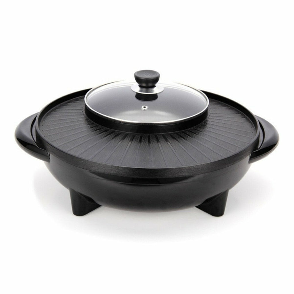 1350W 220V 2 In 1 Electric Non Stick BBQ Grill Plate Steamboat Hot Pot 34cm