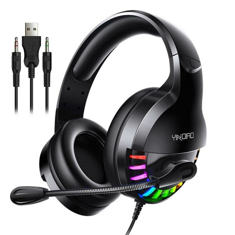 USB 3.5mm AUX Wired Gaming Headset Over-Ear Surround Bass HD Voice Low Loss RGB Light Headphone With Mic