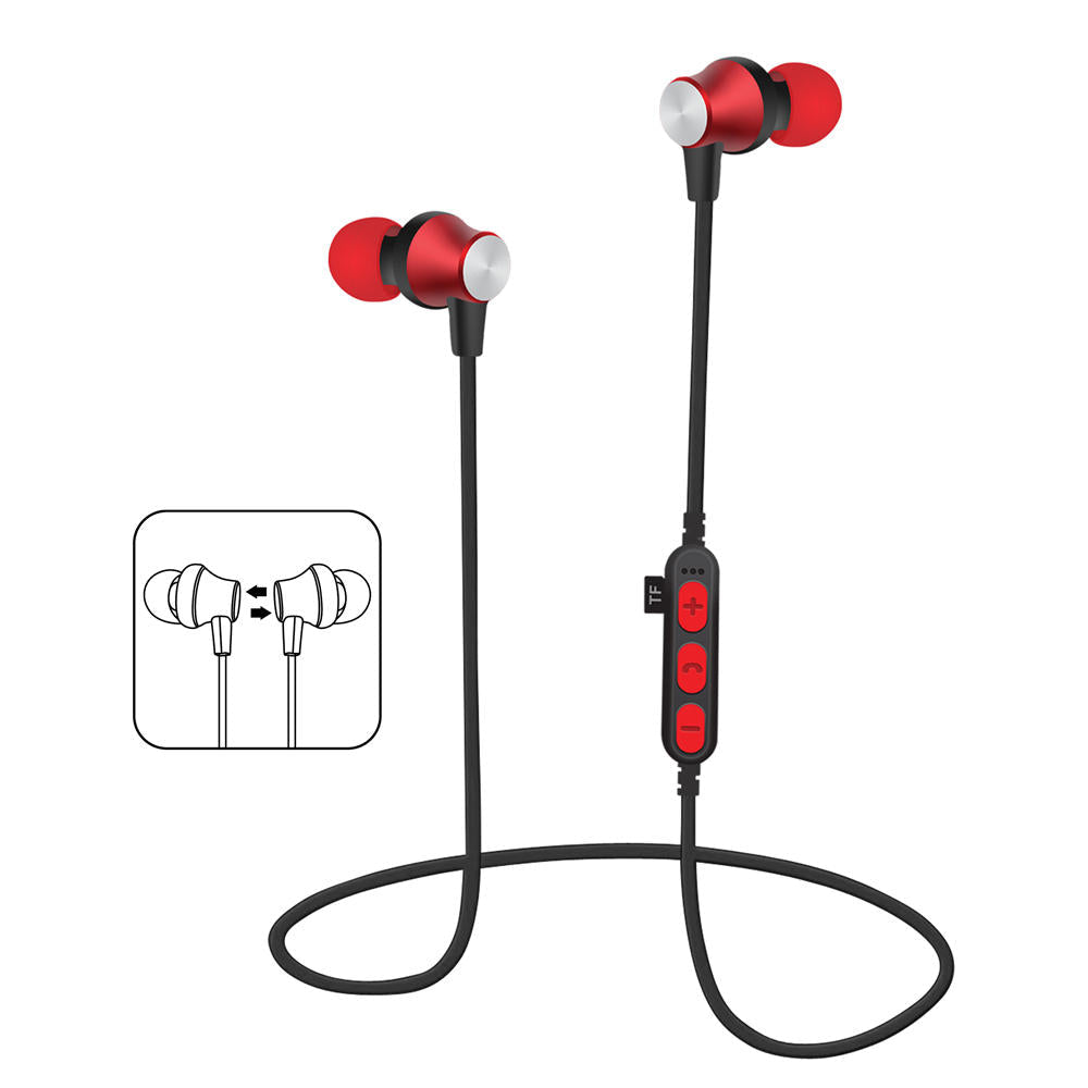 Bluetooth Earphone Magnetic Adsorption Heavy Bass TF Card Sports Headphone Earbuds