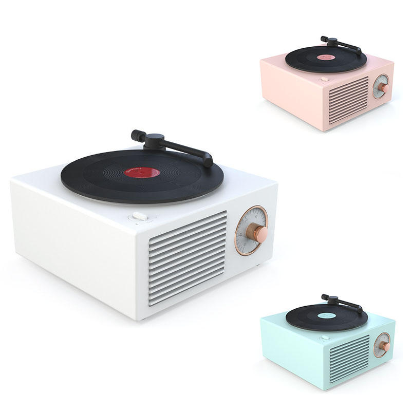 Retro Turntable Wireless Mini Bluetooth 5.0 Speaker Portable Subwoofer, 8 Hours Working Time