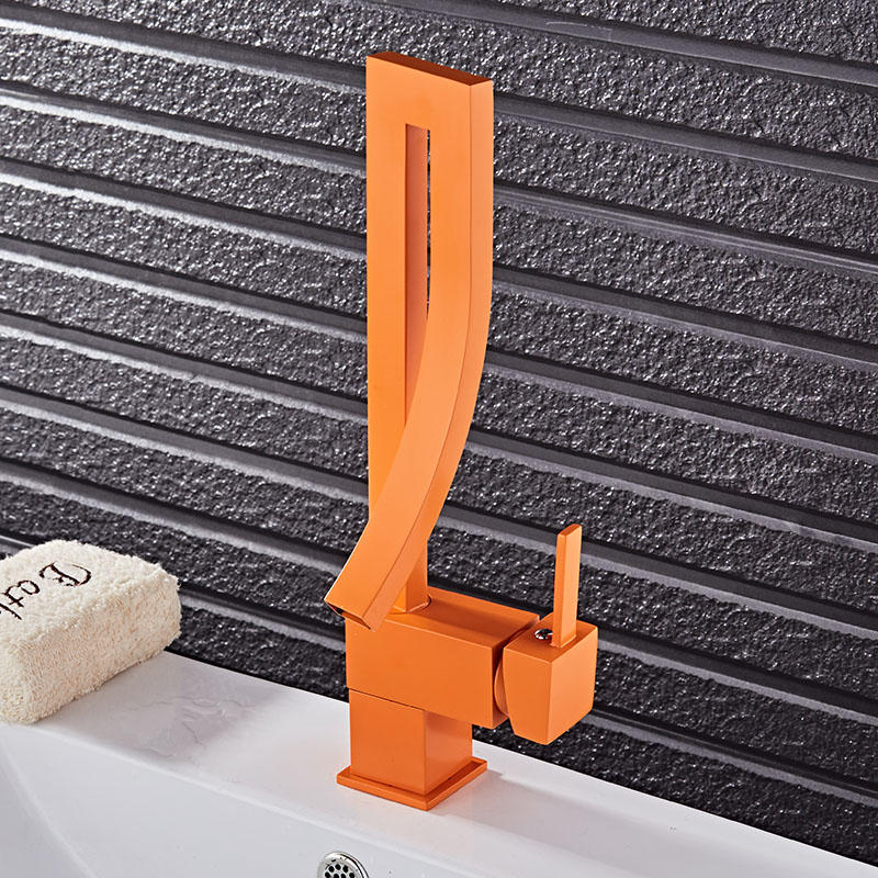 Creative Orange Color Single Handle Waterfall Brass Basin Faucet Tap Hot and Cold Bathroom Fauct