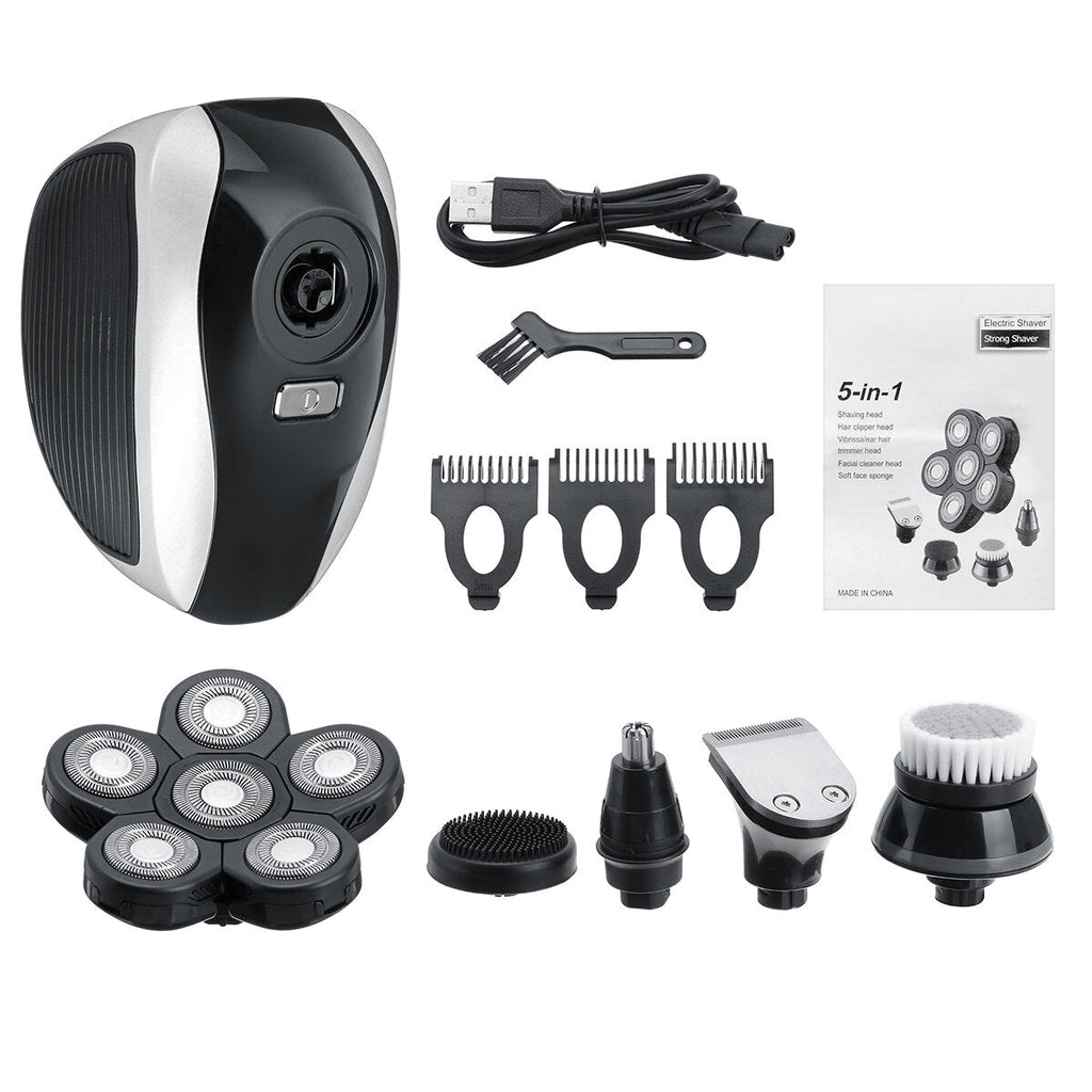 5 in 1 USB Digital Display Rechargeable 6 Heads Bald Head Shaver Hair Trimmer Clipper