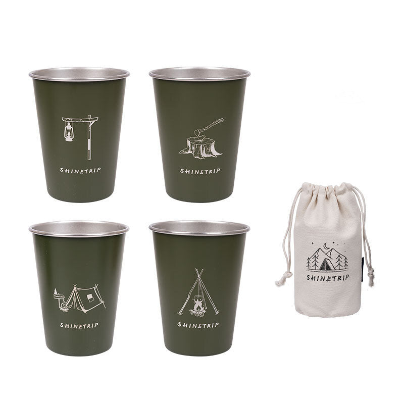 4pcs Outdoor Camping Cup Portable Food Grade Stainless Steel Barbecue Juice Coffee Cup Set