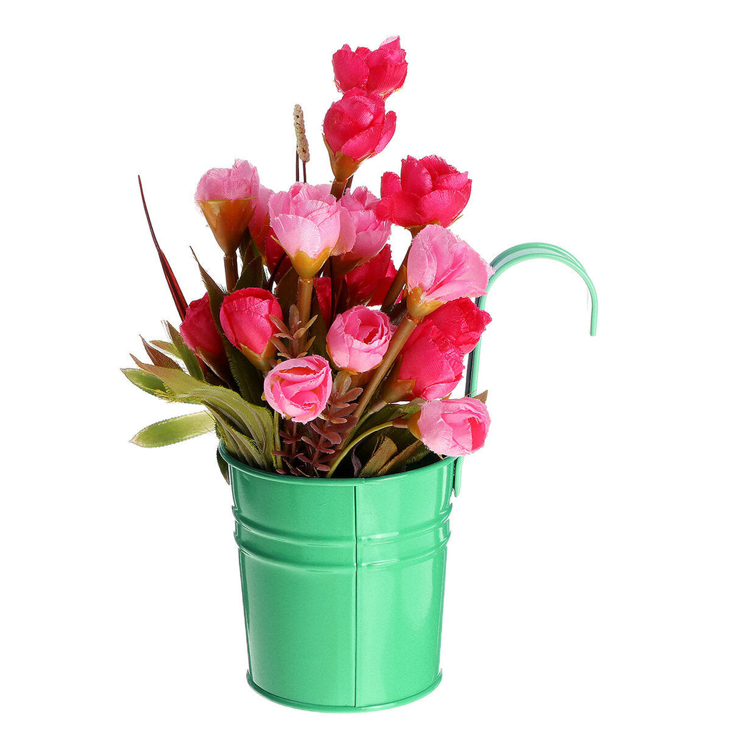 Mini Flower Pot Hanging Balcony Garden Planter Metal Hook Iron Bucket Decoration