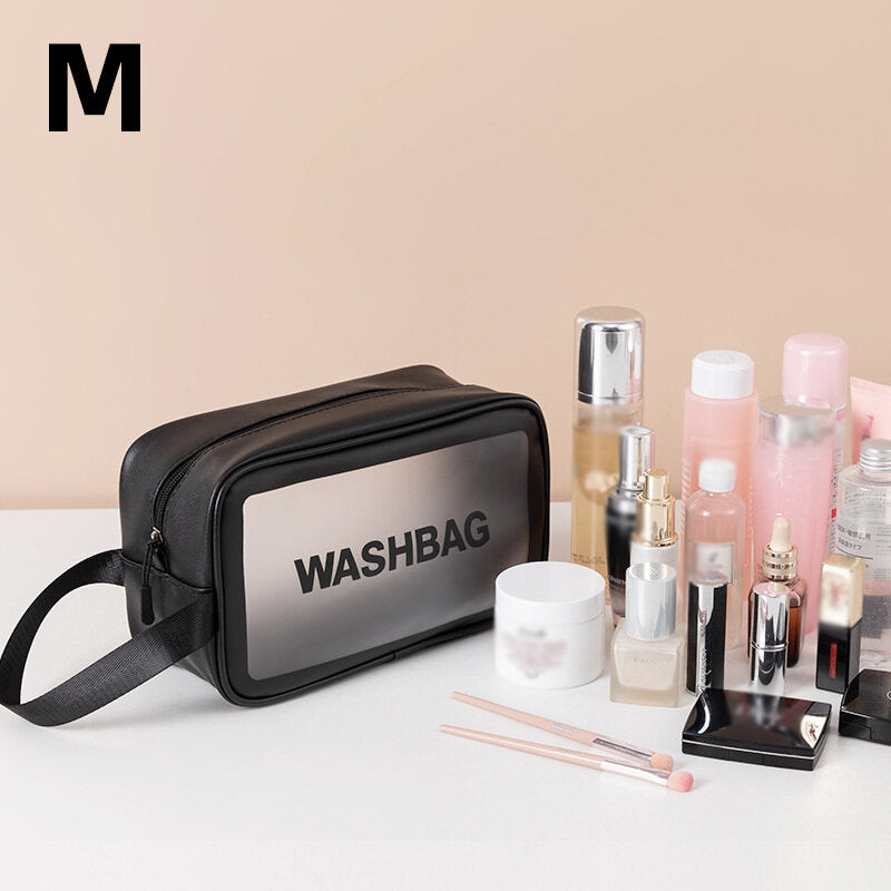 PU+PVC Make Up Bag Vanity Case Cosmetic Nail Art Toiletry Bags Transparent Wash Bag Handbag Outdoor Travel