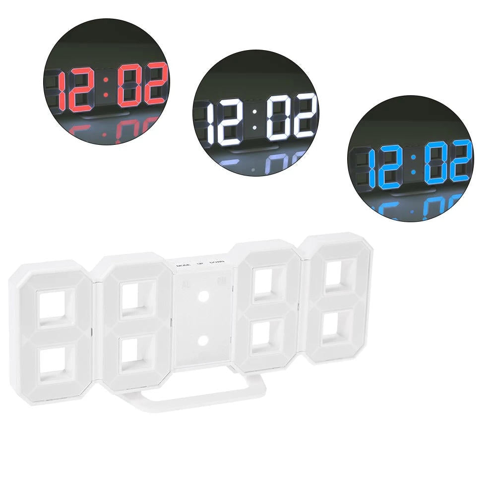 Upgrade Version 3D LED Clock Color Changeable Blue White Red LED Wall Clock Modern Table Living Room Digital Alarm Clock
