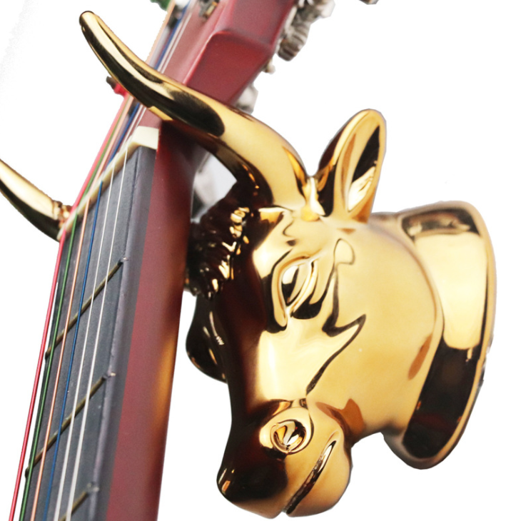 Universal 1 Set Gold Bull Metal Guitar Hanger Hook Holder Wall Mount Stand Bracket for Bass